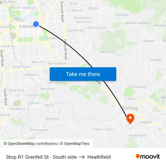 Stop R1 Grenfell St - South side to Heathfield map