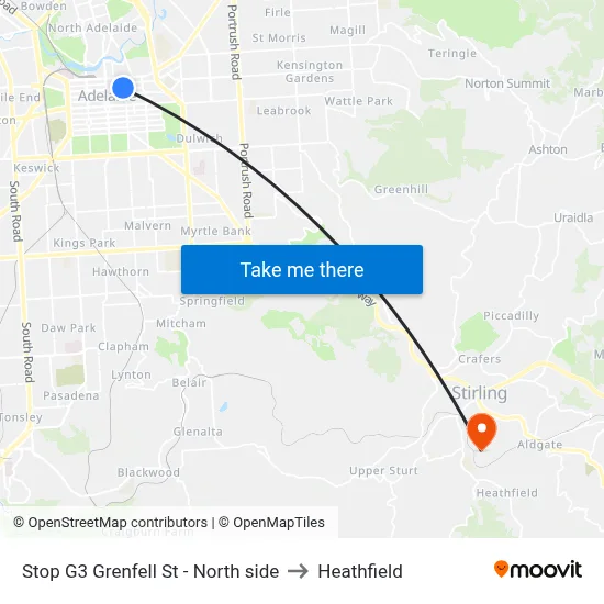 Stop G3 Grenfell St - North side to Heathfield map