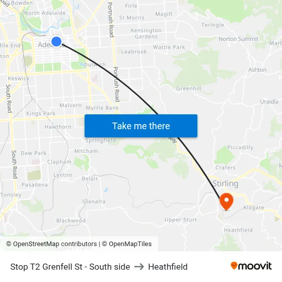 Stop T2 Grenfell St - South side to Heathfield map