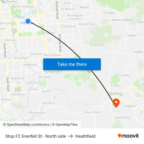 Stop F2 Grenfell St - North side to Heathfield map