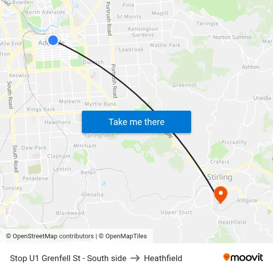 Stop U1 Grenfell St - South side to Heathfield map