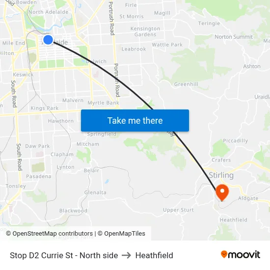 Stop D2 Currie St - North side to Heathfield map