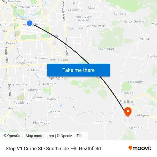 Stop V1 Currie St - South side to Heathfield map
