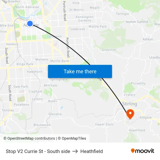 Stop V2 Currie St - South side to Heathfield map