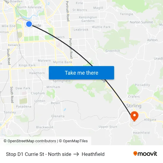 Stop D1 Currie St - North side to Heathfield map