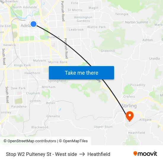 Stop W2 Pulteney St - West side to Heathfield map