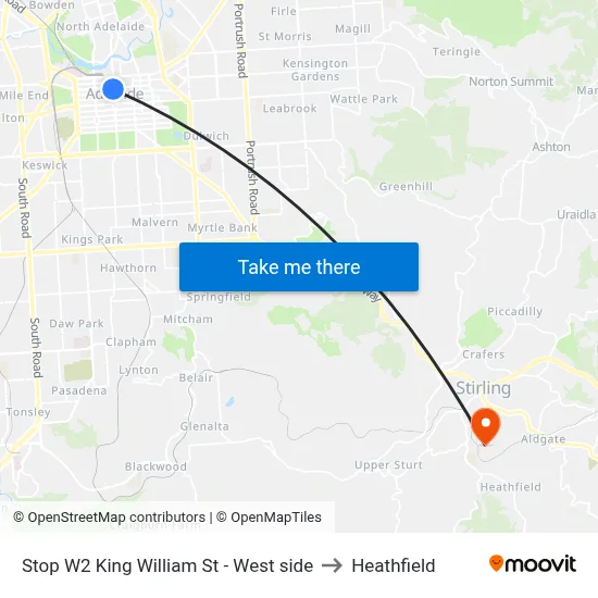 Stop W2 King William St - West side to Heathfield map