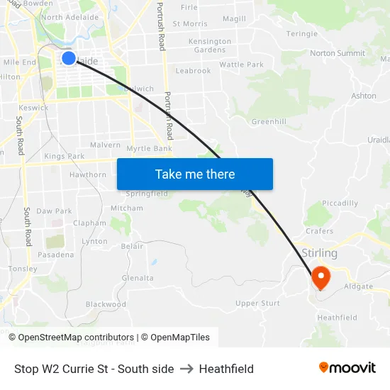 Stop W2 Currie St - South side to Heathfield map