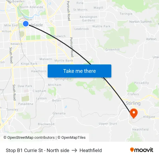 Stop B1 Currie St - North side to Heathfield map