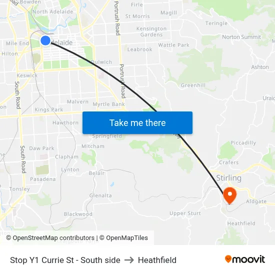 Stop Y1 Currie St - South side to Heathfield map