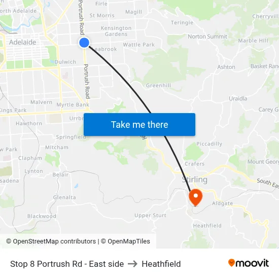 Stop 8 Portrush Rd - East side to Heathfield map