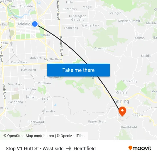 Stop V1 Hutt St - West side to Heathfield map