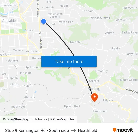 Stop 9 Kensington Rd - South side to Heathfield map