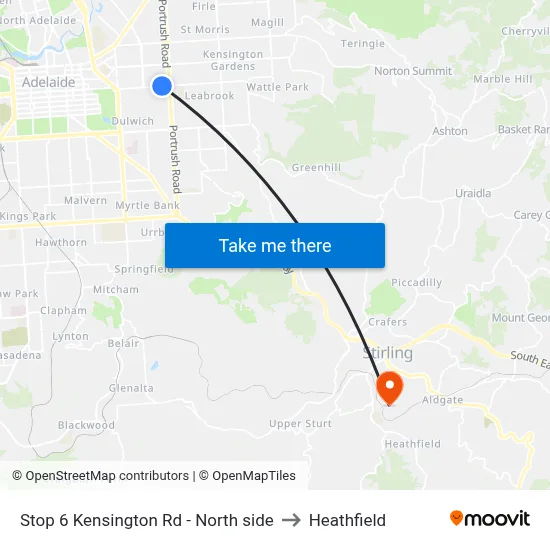 Stop 6 Kensington Rd - North side to Heathfield map