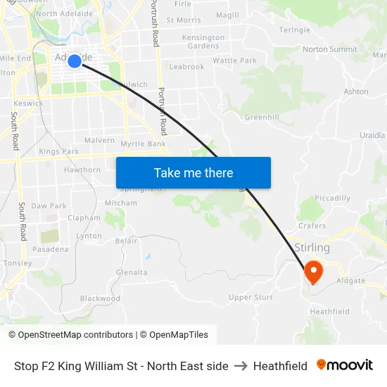 Stop F2 King William St - North East side to Heathfield map