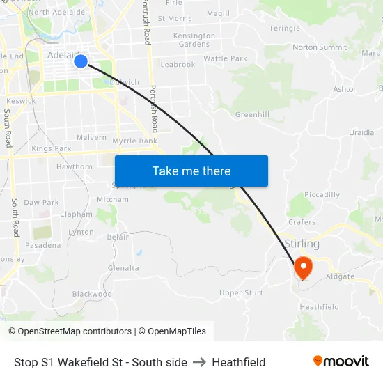 Stop S1 Wakefield St - South side to Heathfield map