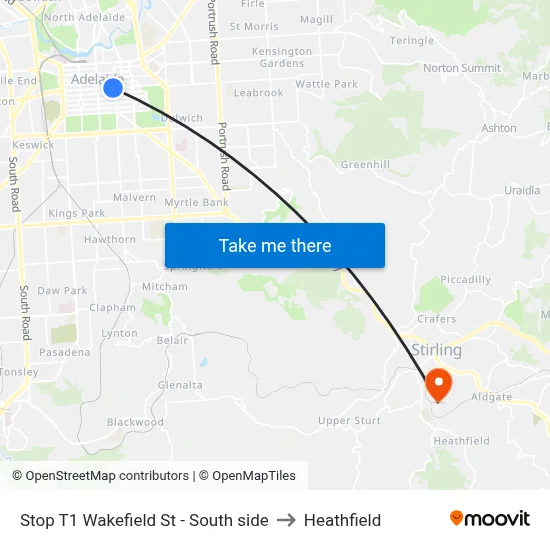 Stop T1 Wakefield St - South side to Heathfield map