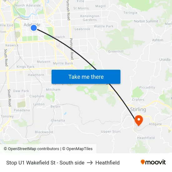 Stop U1 Wakefield St - South side to Heathfield map