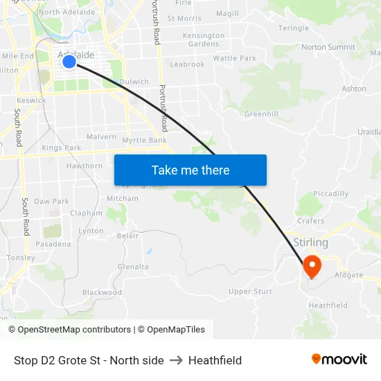 Stop D2 Grote St - North side to Heathfield map