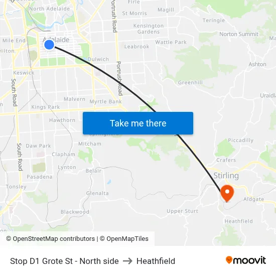Stop D1 Grote St - North side to Heathfield map