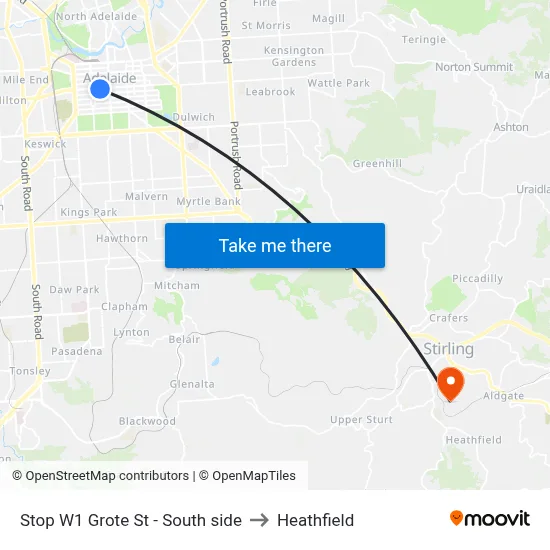 Stop W1 Grote St - South side to Heathfield map