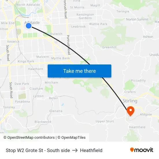 Stop W2 Grote St - South side to Heathfield map