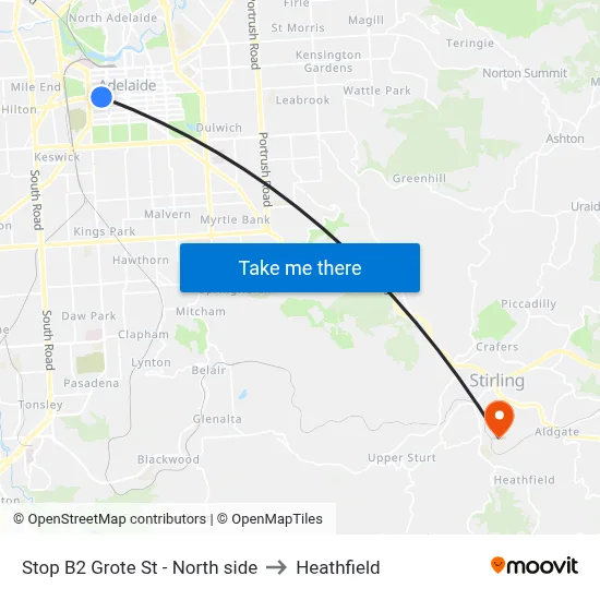 Stop B2 Grote St - North side to Heathfield map
