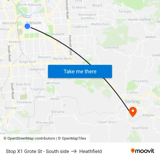 Stop X1 Grote St - South side to Heathfield map