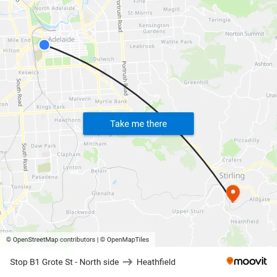 Stop B1 Grote St - North side to Heathfield map