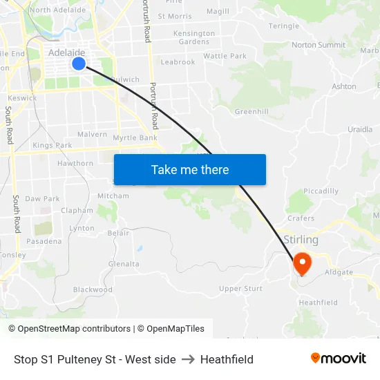 Stop S1 Pulteney St - West side to Heathfield map