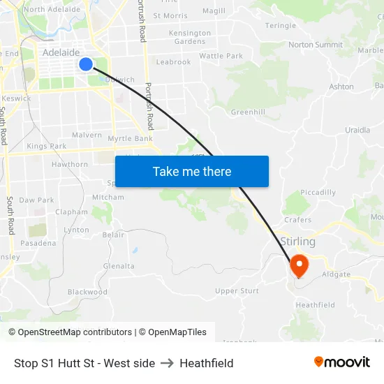 Stop S1 Hutt St - West side to Heathfield map