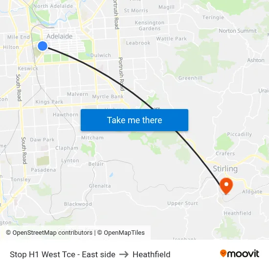 Stop H1 West Tce - East side to Heathfield map