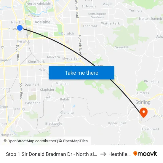 Stop 1 Sir Donald Bradman Dr - North side to Heathfield map