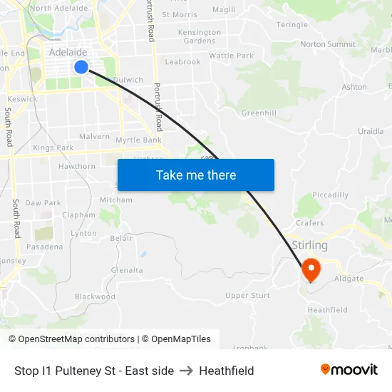 Stop I1 Pulteney St - East side to Heathfield map