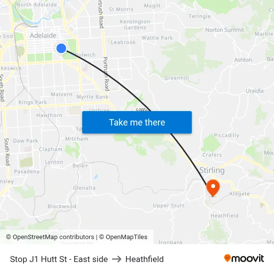 Stop J1 Hutt St - East side to Heathfield map