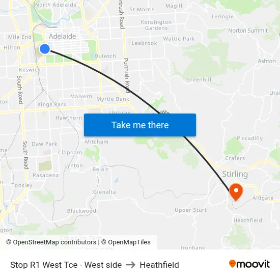 Stop R1 West Tce - West side to Heathfield map