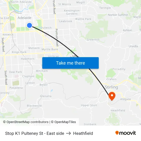 Stop K1 Pulteney St - East side to Heathfield map