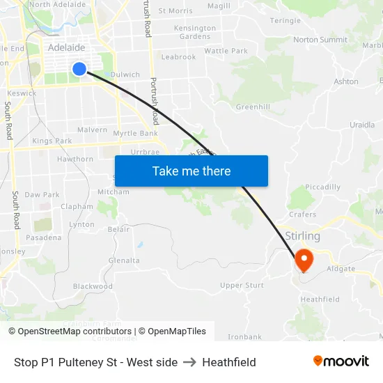 Stop P1 Pulteney St - West side to Heathfield map