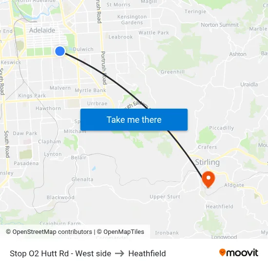 Stop O2 Hutt Rd - West side to Heathfield map