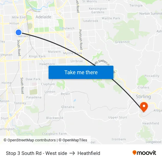 Stop 3 South Rd - West side to Heathfield map
