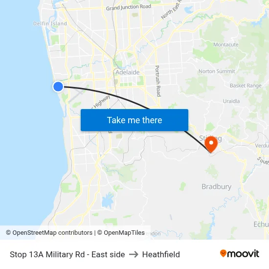 Stop 13A Military Rd - East side to Heathfield map
