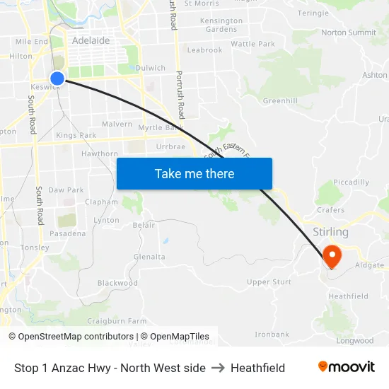 Stop 1 Anzac Hwy - North West side to Heathfield map
