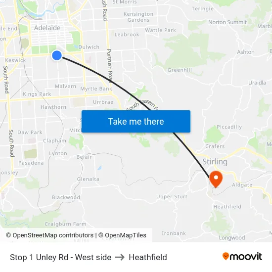 Stop 1 Unley Rd - West side to Heathfield map