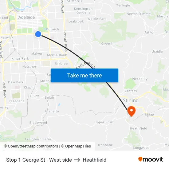 Stop 1 George St - West side to Heathfield map