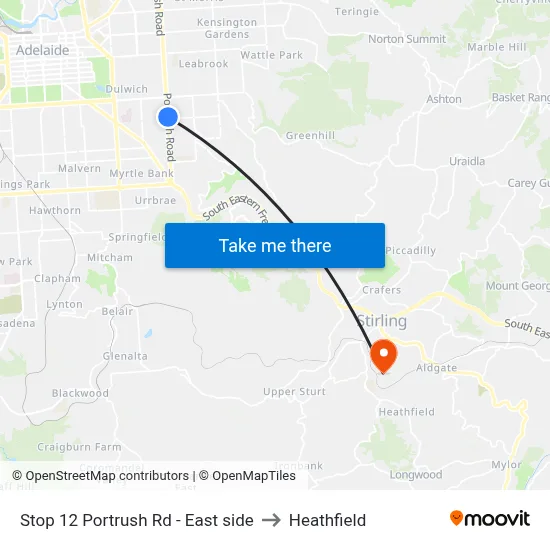 Stop 12 Portrush Rd - East side to Heathfield map