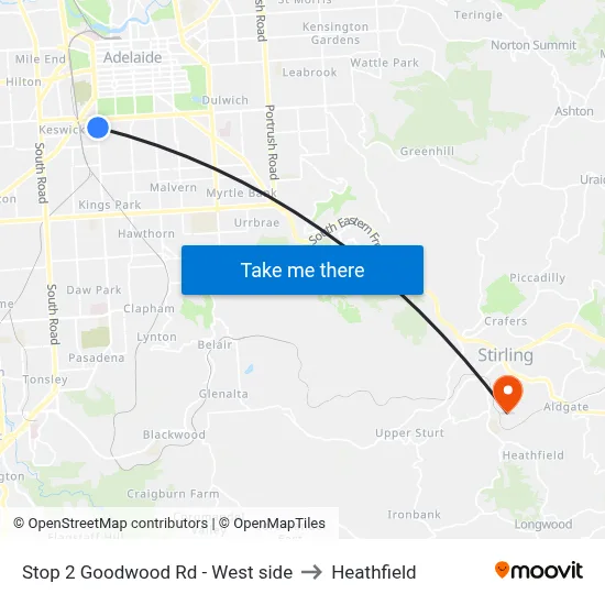 Stop 2 Goodwood Rd - West side to Heathfield map