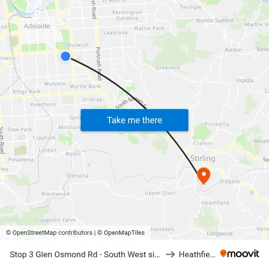 Stop 3 Glen Osmond Rd - South West side to Heathfield map