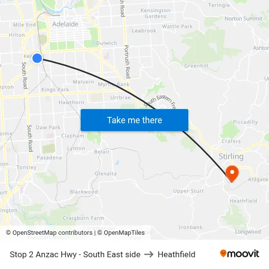 Stop 2 Anzac Hwy - South East side to Heathfield map