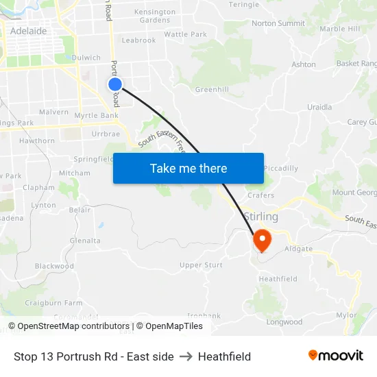 Stop 13 Portrush Rd - East side to Heathfield map