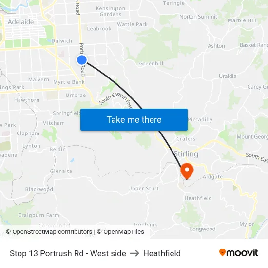 Stop 13 Portrush Rd - West side to Heathfield map